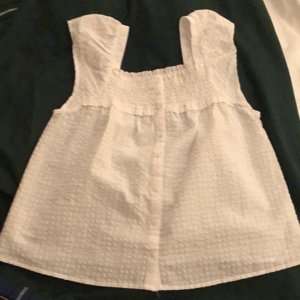 Old Navy White Blouse with Square Neckline and Flowy Fit